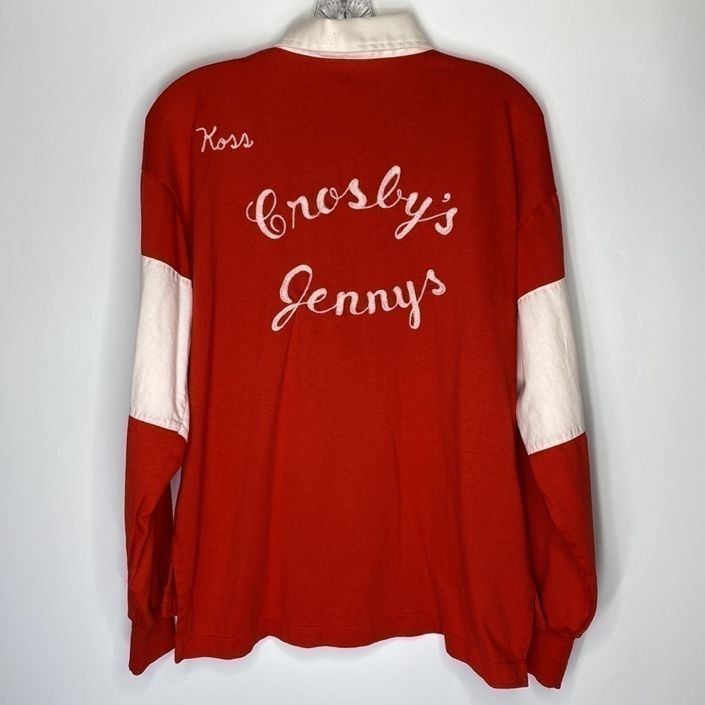 King Louie Crosby's Jennys Shirt Red White Polo Long Sleeve Bowling Shirt Medium